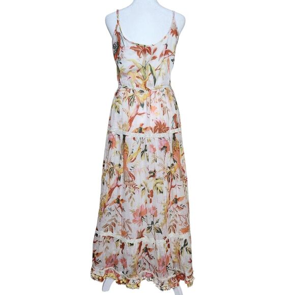 Ranee's Tropical Print Sleeveless Maxi Dress Tiered Pom Pom Trim Women's S/M - Picture 5 of 14